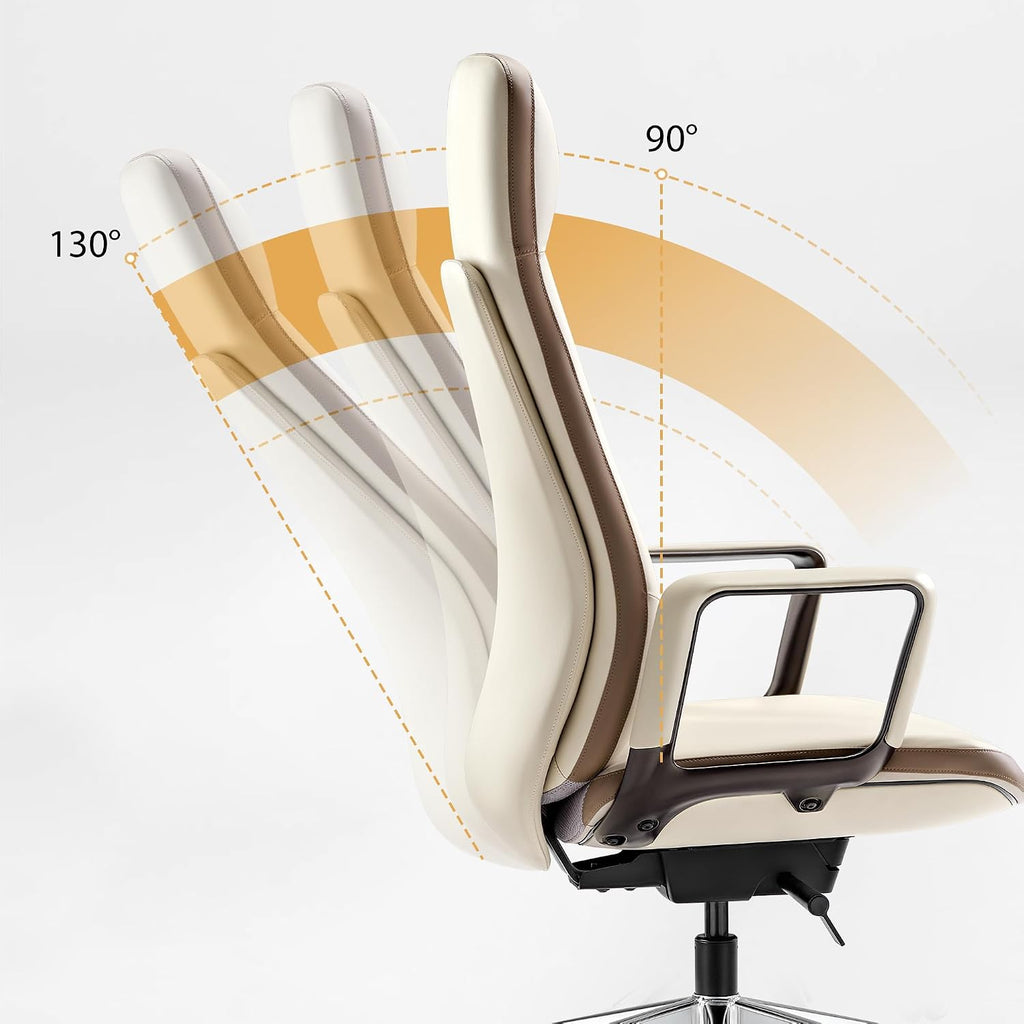 EUREKA ERGONOMIC Alto Leather Desk Chair, Silicone Leather Office Chair with Wheels, High Back Office Chair, Executive Office Chair Comfy for Home & Office, Off-White