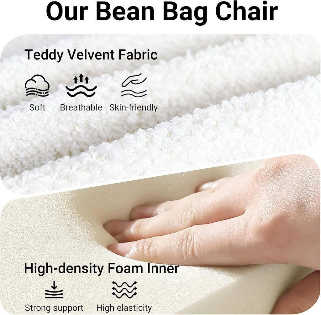 Giant Bean Bag Chair for Adults, Fireside Beanbag for Living Room with Memory Foam Filled, Lazy Floor Sofa Lounge Armless Chair for Gaming Reading Relaxing, No Assembly Required White
