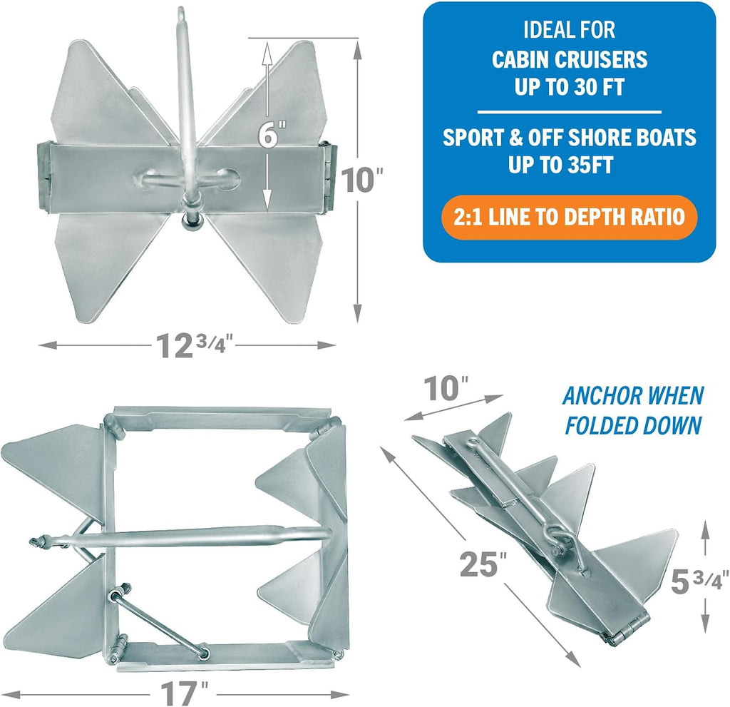 Better Boat Box Anchor for Boats, Folding Boat Anchor Hot Dip Galvanized, Double Sided Slide Anchor for Pontoon Fishing and Cabin Cruiser, Multiple Sizes