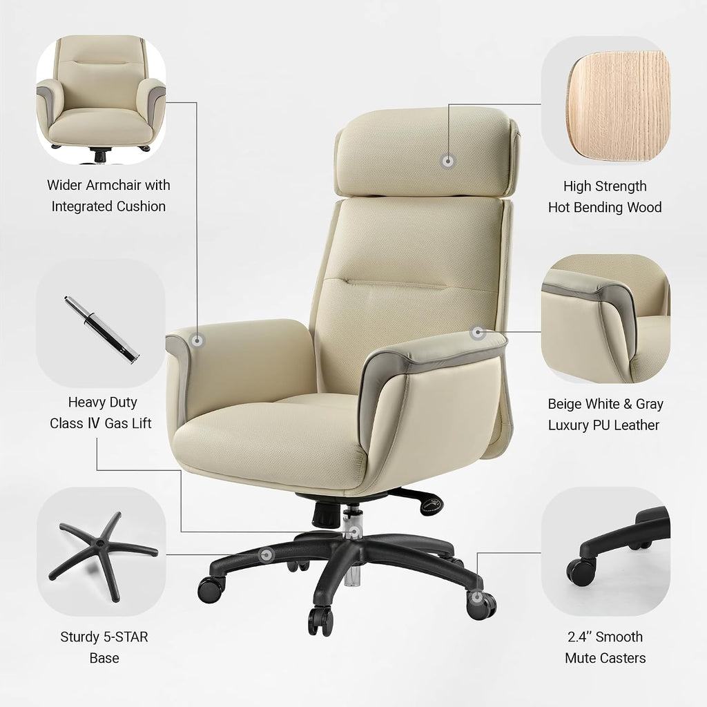 EUREKA ERGONOMIC Microfiber Leather Office Chair Ergonomic Desk Chair, Executive Chair Office Gaming Chair, Comfy Big and Tall Office Chair with Elevatable Headrest & Padded Armrests, Beige