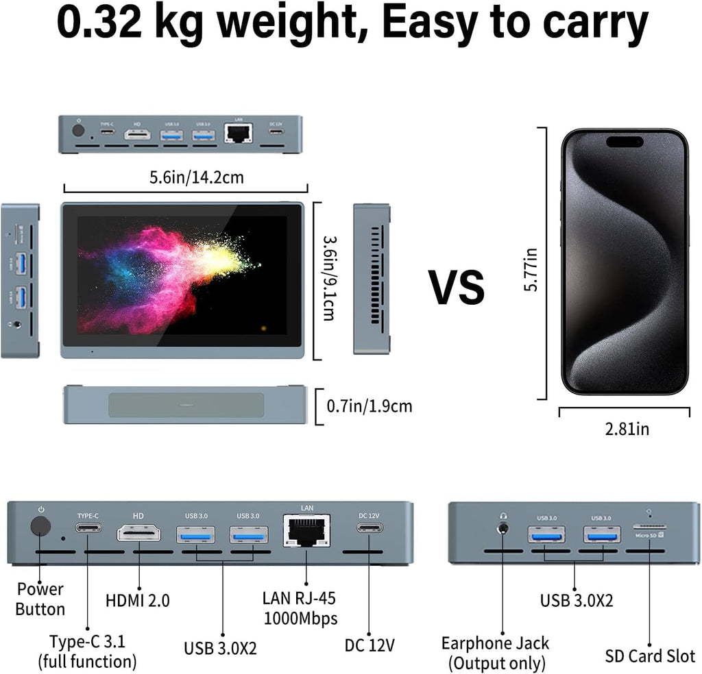 Mini PC Win 11 Pro,Celeron N5100 Mini Computer with Fan, 8GB DDR4,128GB ROM, USB-C Mini PC with Screen, Micro PC WiFi 5.0 BT5.0 4K 60Hz Triple Display with Battery,Mini Gaming Computer