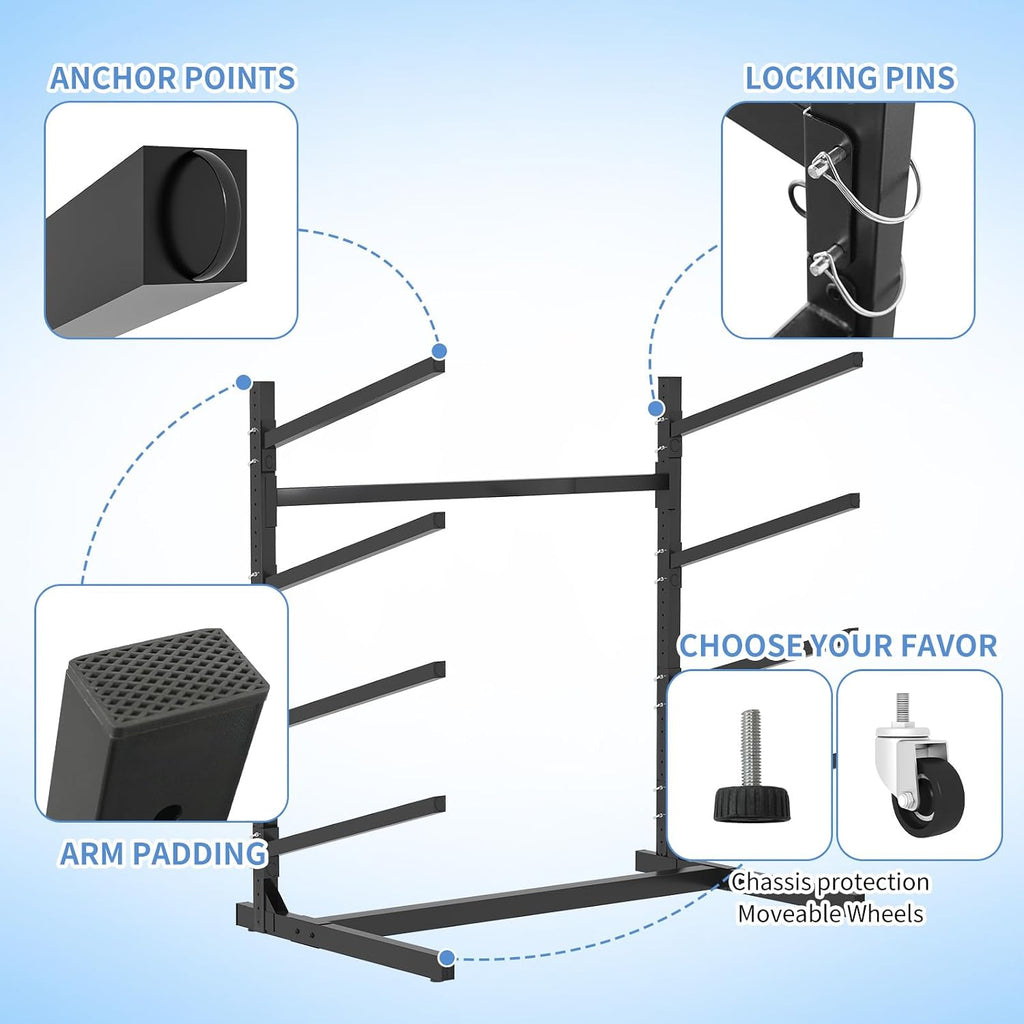 AQY Kayak Storage Rack,Heavy Duty Steel Adjustable Freestanding Kayak Stands with Wheels for Garage and Outdoor Storage,Storage Rack for Kayak, Canoe, Surfboard and Paddleboard