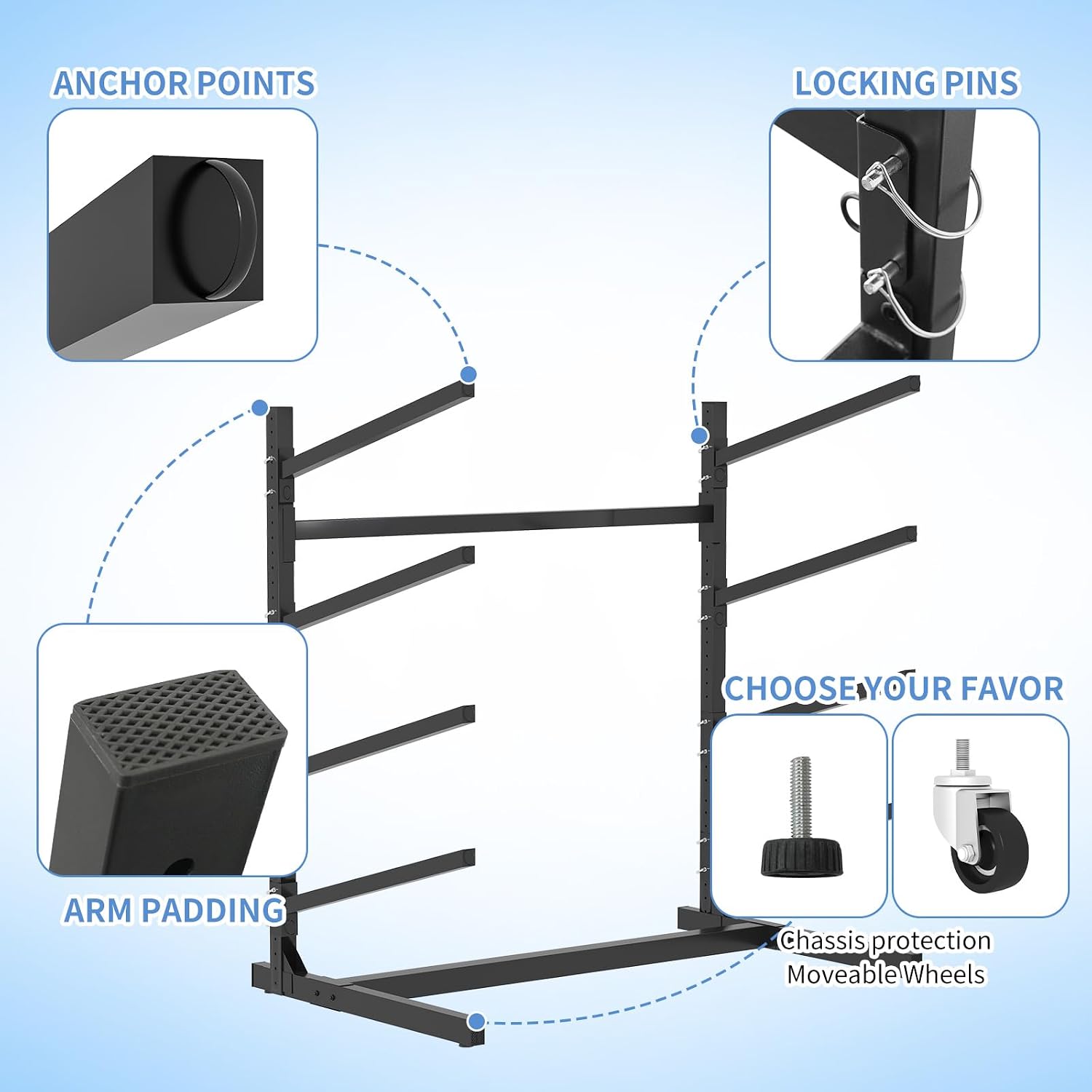 AQY Kayak Storage Rack,Heavy Duty Steel Adjustable Freestanding Kayak Stands with Wheels for Garage and Outdoor Storage,Storage Rack for Kayak, Canoe, Surfboard and Paddleboard