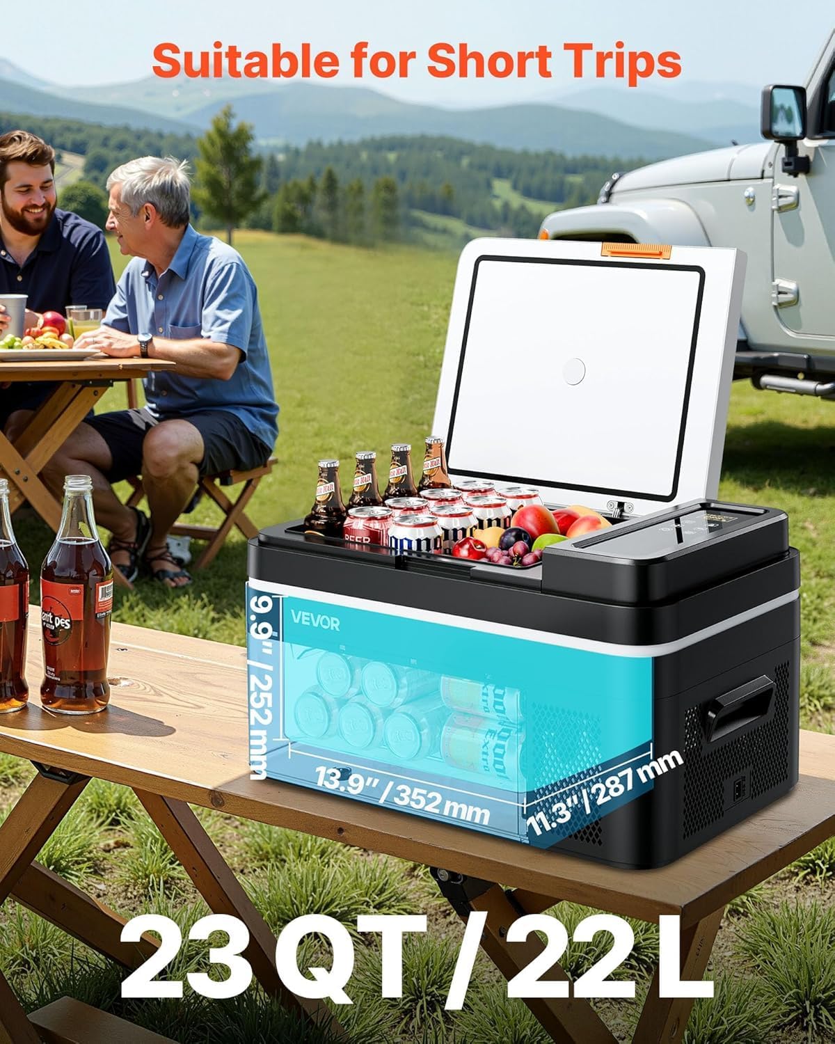 VEVOR Car Refrigerator, DC 12/24V AC100-240V Compressor Electric Cooler, -4°F to 68°F Car Fridge with APP Control, 23 QT Cars Freezer for RVs, Campsites, Boats, Camping, Fishing, 45W Portable Freezer