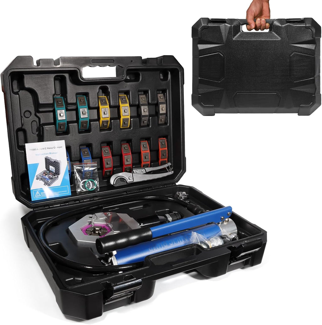 Brileine Hydraulic AC Hose Crimper with 7 Sets of Dies, Handheld Hydraulic Hose Crimping Tool for A/C Hose & A/C Fittings (Portable AC Hose Crimper)