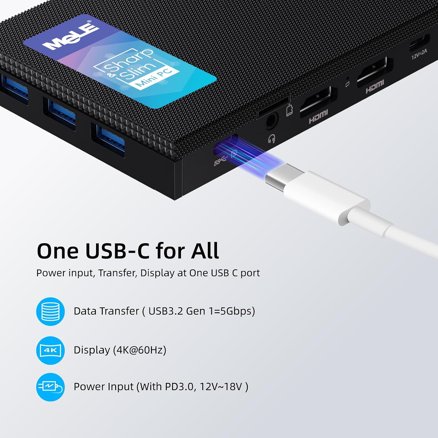 MeLE Quieter3C Fanless Mini PC, Celeron N5105, 8GB RAM, 256GB Storage, Full-Function USB-C, WiFi 5, Support Triple Screen Display, Slim Desktop on Industrial, Home, Office
