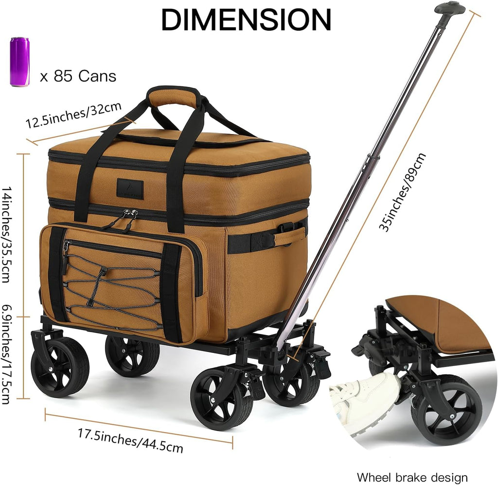 Extra Large Wheeled Portable Cooler Bag 85 Cans Double Deck Heavy Duty Rolling Insulated Cooler with All-Terrain Wheels Leakproof Tactical Soft Sided Cooler for Beach Camping Picnic Travel