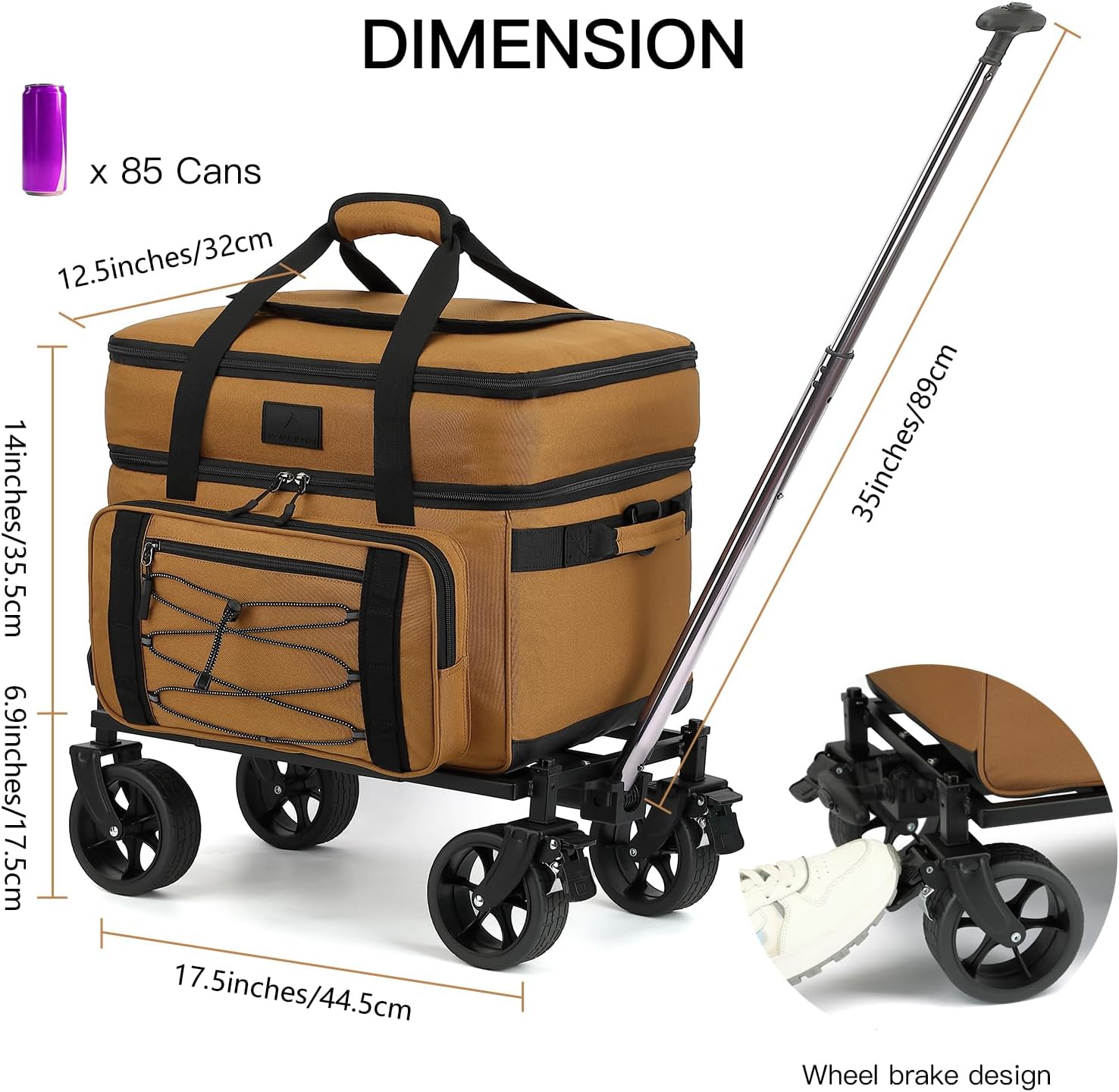 Extra Large Wheeled Portable Cooler Bag 85 Cans Double Deck Heavy Duty Rolling Insulated Cooler with All-Terrain Wheels Leakproof Tactical Soft Sided Cooler for Beach Camping Picnic Travel