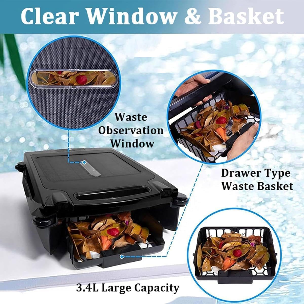 Cordless Pool Vacuum,Solar/Electric Pool Robot,Smart Navigation Pool Cleaners for Inground Pools,Dual Charging Mode ＆ Smart Obstacle Avoidance,for Above-Ground Pools up to 1076 Sq.Ft