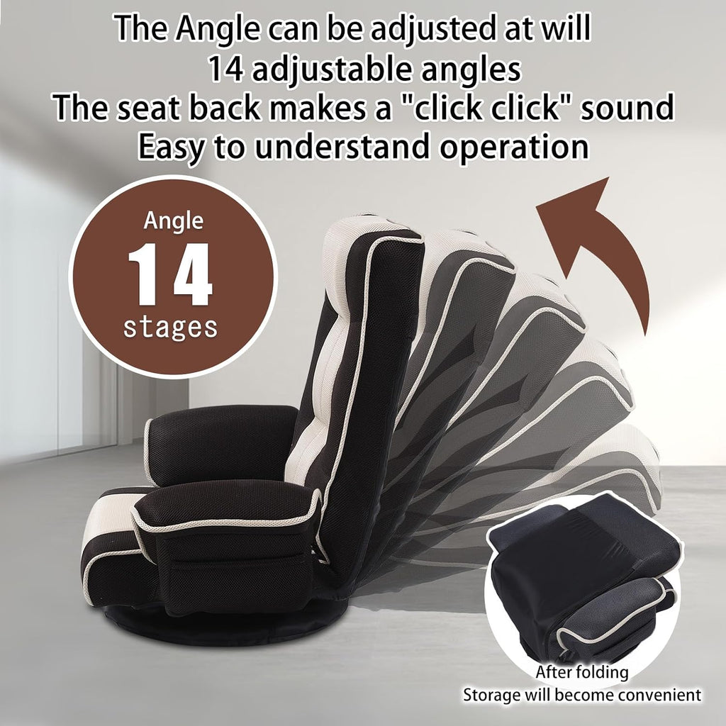 360 Degree Swivle Adjustable Floor Chair, Chaise Lounge Indoor, Folding Lazy Sofa with Armrests and Side Pocket Adults Gaming Chairs for Living Room, Bedroom Factory Price 201 (BK-CO)