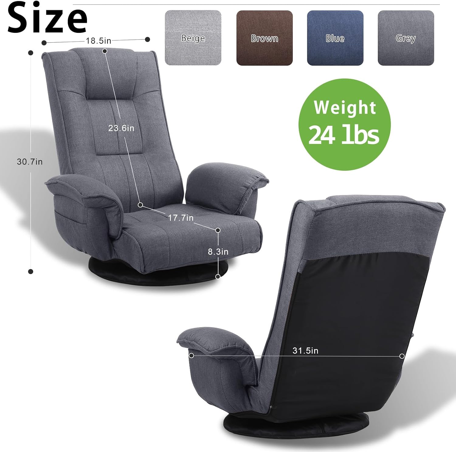 360 Degree Swivle Adjustable Floor Chair, Chaise Lounge Indoor, Folding Lazy Sofa with Armrests and Side Pocket Adults Gaming Chairs for Living Room, Bedroom Factory Price 201 (GR)