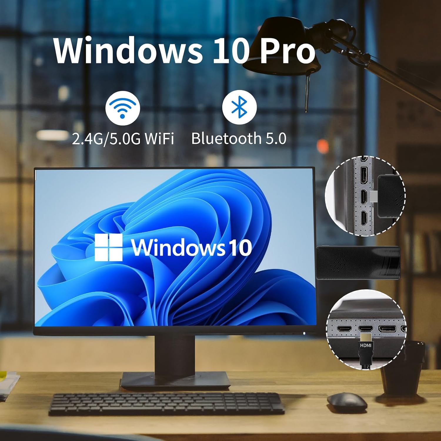 Mini PC Stick Fanless Win 10, Micro Computer Stick Pentium N4200 4GB 64GB eMMC (1.1 GHz), Small PC, USB3.0 X 2 Gigabit Ethernet 4K 60Hz, WiFi BT 5.0 HDMI 2.0 for Business Industrial IOT Media, Office