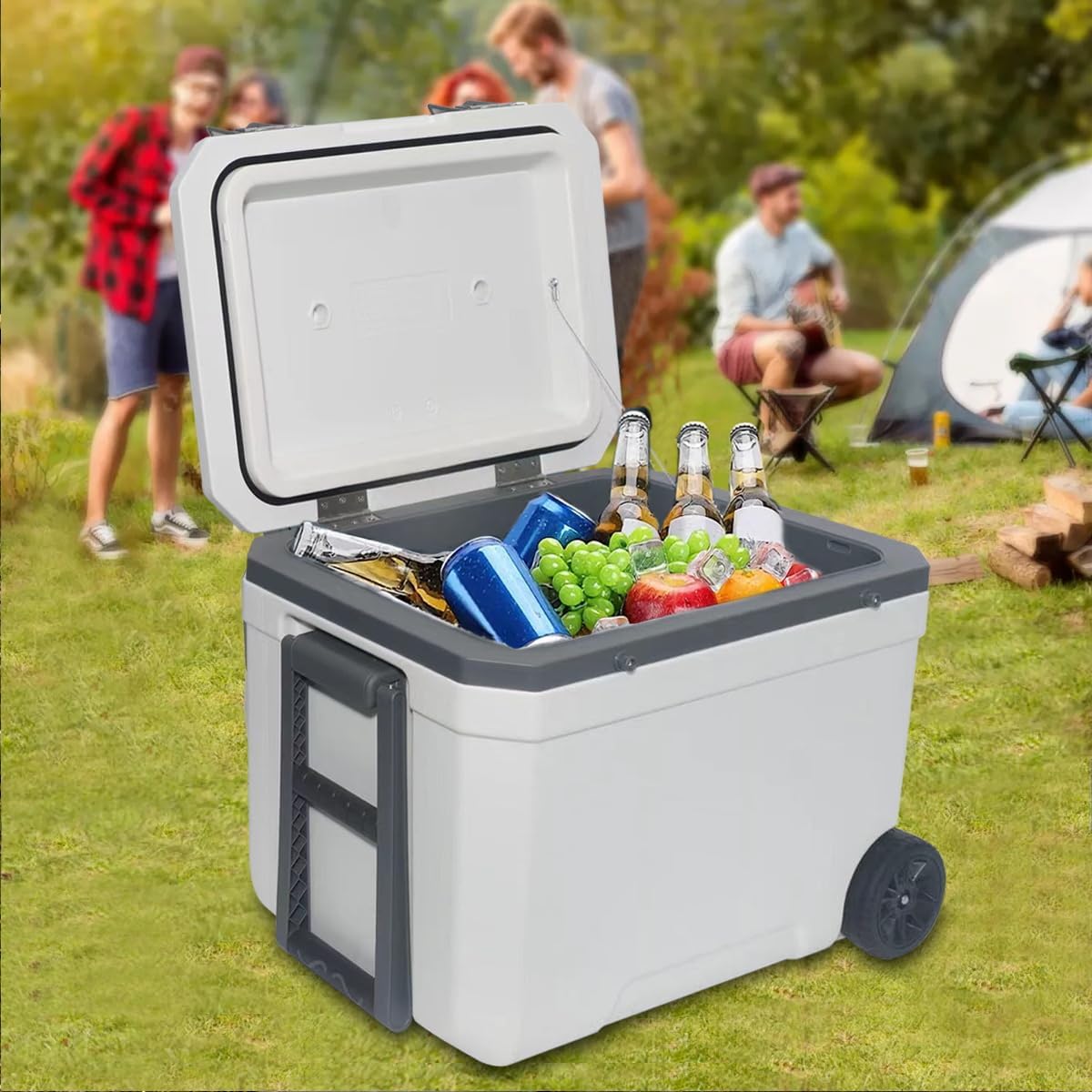 Ultra-Light Wheelded Cooler Insulated Portable Ice Chest 47.5 Quarts for Beach, Beverage, Camping, Beverage, Picnic, Fishing, Boat, Barbecue, 30% Lighter Than Romolded Coolers