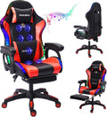 Gaming Chair with Massage and Footrest, Ergonomic Computer Chair, Video Gaming Chair with Speakers and LED Lighting, High Back Racing Chair with Headrest and Lumbar Pillow.,Red