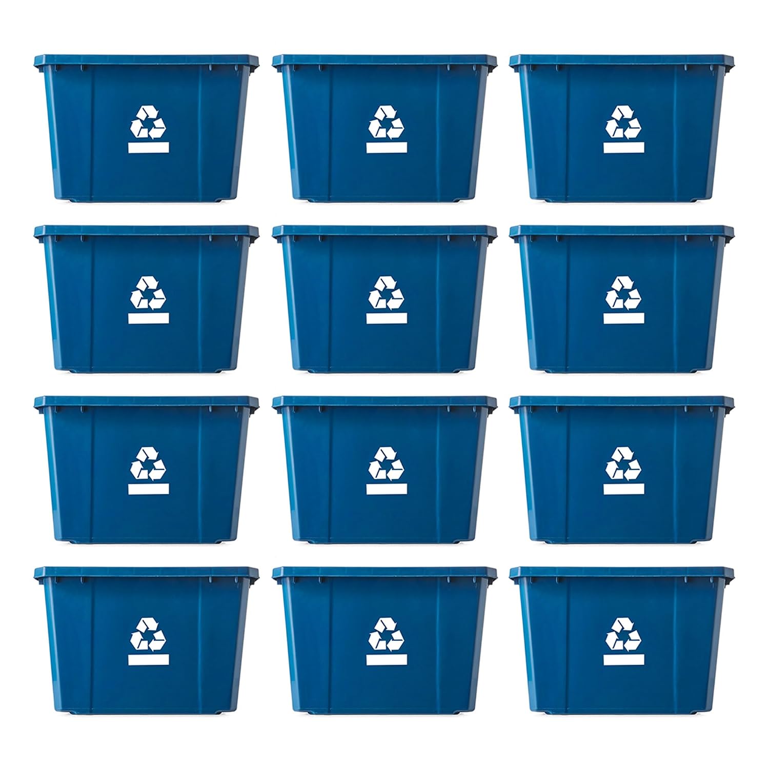 Gracious Living Medium Curbside Blue Box, Plastic 17 Gallon/64 Litre Home Trash Can Refuse and Recycling Bin Container with Built-in Handles (12 Pack)