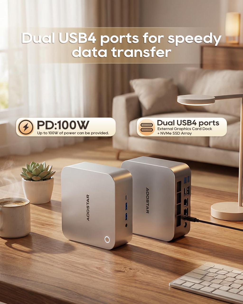 AOOSTAR MACO AMD R7 PRO 6850H Mini PC (8C/16T 4.70Ghz) with LPDDR5 6400Mhz 24GB RAM &1TB M.2 2280 PCIE4.0 NVME SSD,3 *M.2 Slots; Dual 2.5G; LAN Dual USB4；Four-Screen 4K Display