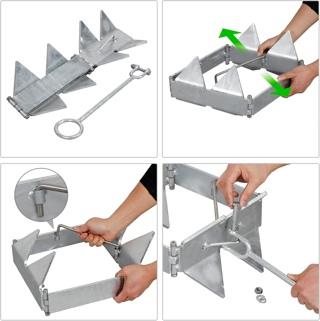 Box Anchor Kit 13LBS/19LBS/25LBS, Boat Anchor with 16.5 Feet Elastic Rope & 100 Feet Nylon Rope, Hot-Dipped Galvanized Folding Boat Slide Cube Anchor (Box Style) Suitable for Boats