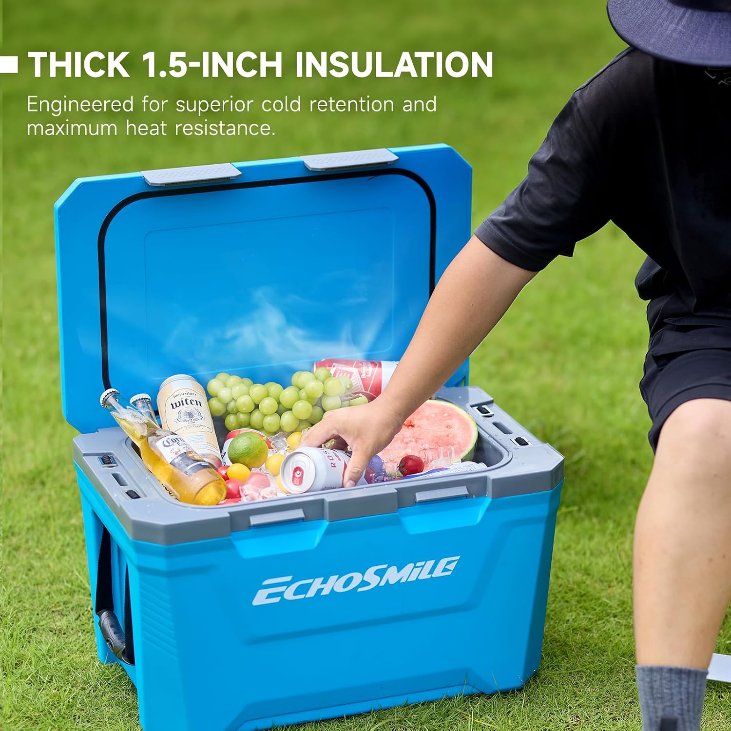 EchoSmile 35 Quart Cooler, Ultra-Light Hard Coolers, Outdoor Insulated Ice Chest Box for Camping, Drink, Beach, Fishing and Boating