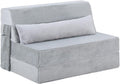 Tiita Convertible Folding Sofa Bed Twin Size for Adults with Pillow, Plush Fabric Floor Mattress Couch Bed, Washable Cover & Side Pocket, Guest Room, Dorm, Apartment, Living Room, White Gray