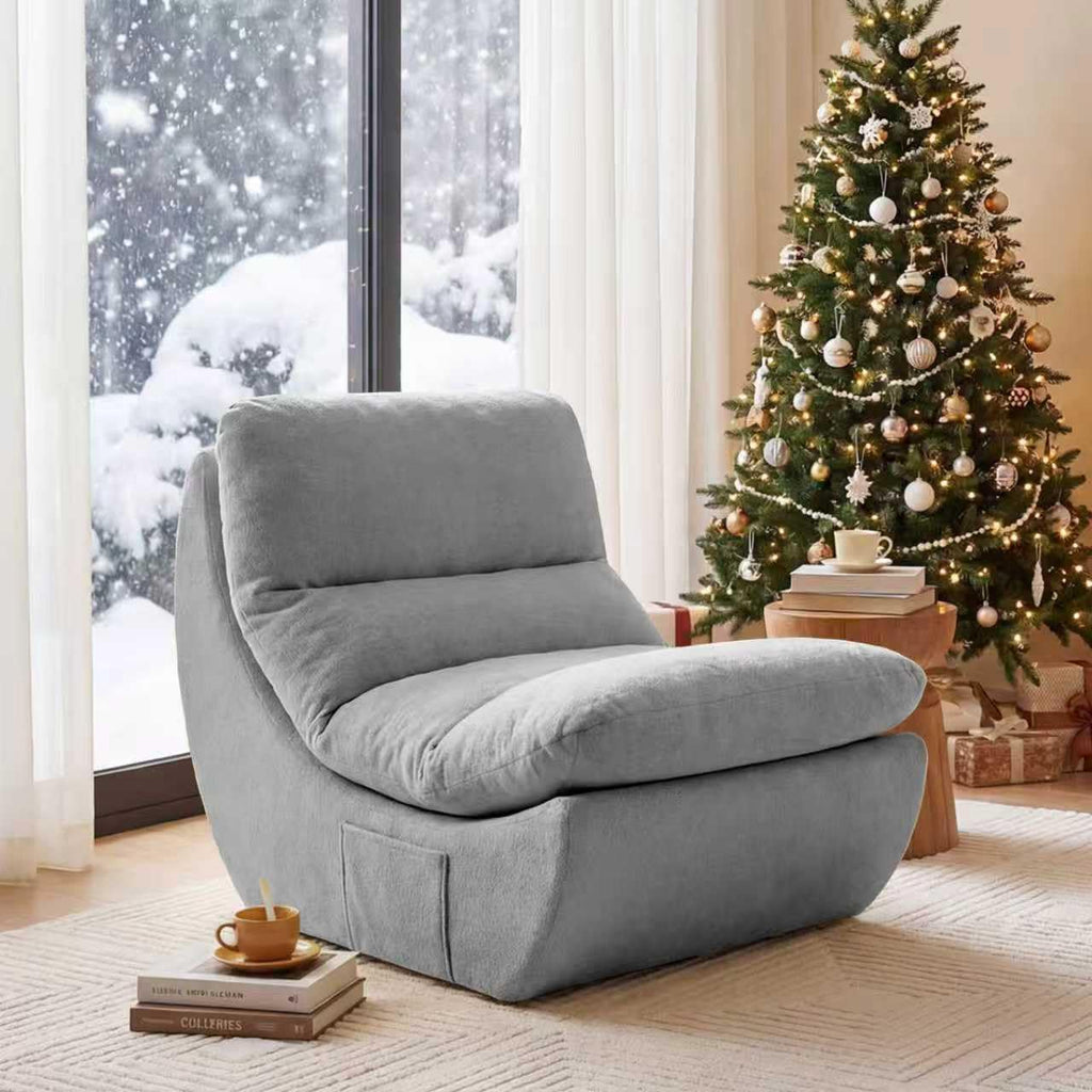 Comfy Reading Chair for Adults, Modular Sectional Sofa Bean Bag Chair, Cloud Boneless Couch Style with High Rebound Foam, Single Seat Compressible Sofa for Living Room & Bedroom, Grey