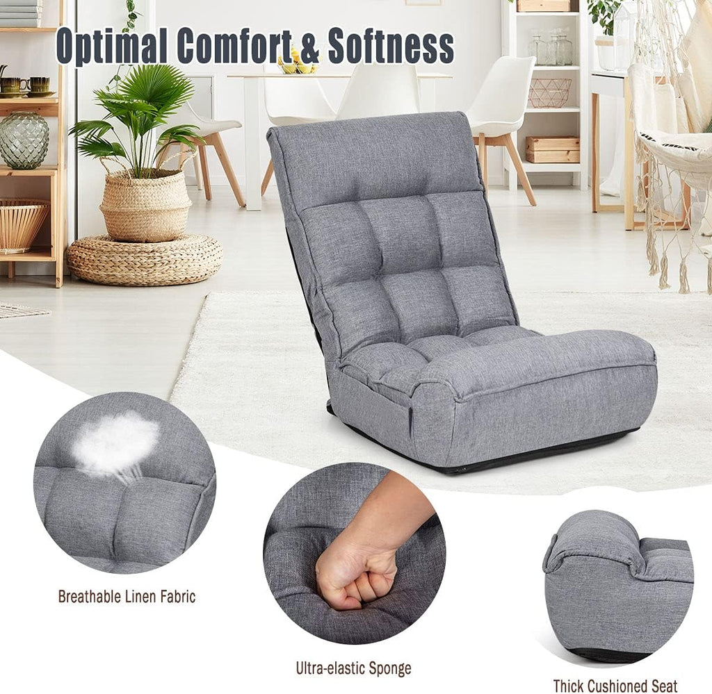 S AFSTAR Folding Floor Chair, Floor Gaming Chair with 5-Position Adjustable Headrest & 4-Position Backrest, Side Pocket & Thicken Cushion, Padded Floor Seat Lazy Chair for Living Room Bedroom