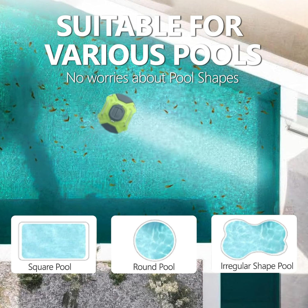 Pool Cleaning Robot - Automatic Cordless Pool Vacuum for Flat Above Ground Pools Up to 85m² - Battery Life of More Than 110 Minutes, Suitable for Hotel Pools, Swimming Pools, Reservoirs