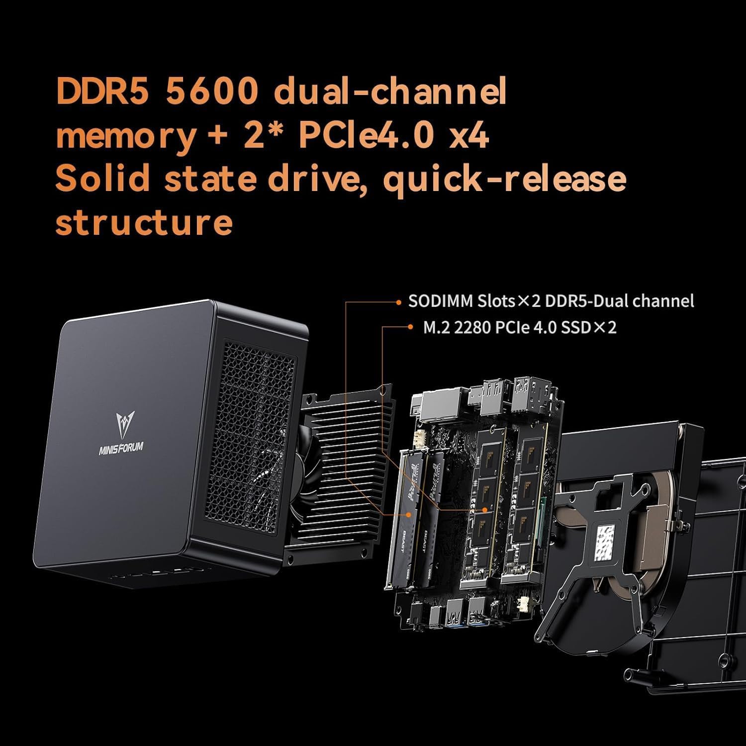 MINISFORUM DeskMimi Mini PC, Ryzen 9 8945HS 5.2GHz, 32GB DDR5 5600MHz + 1TB PCIe 4.0 SSD, Radeon 780M, Quad 4K Display(HDMI/DP1.4/USB4 х 2), Dual 2.5G LAN Mini Desktop Computer