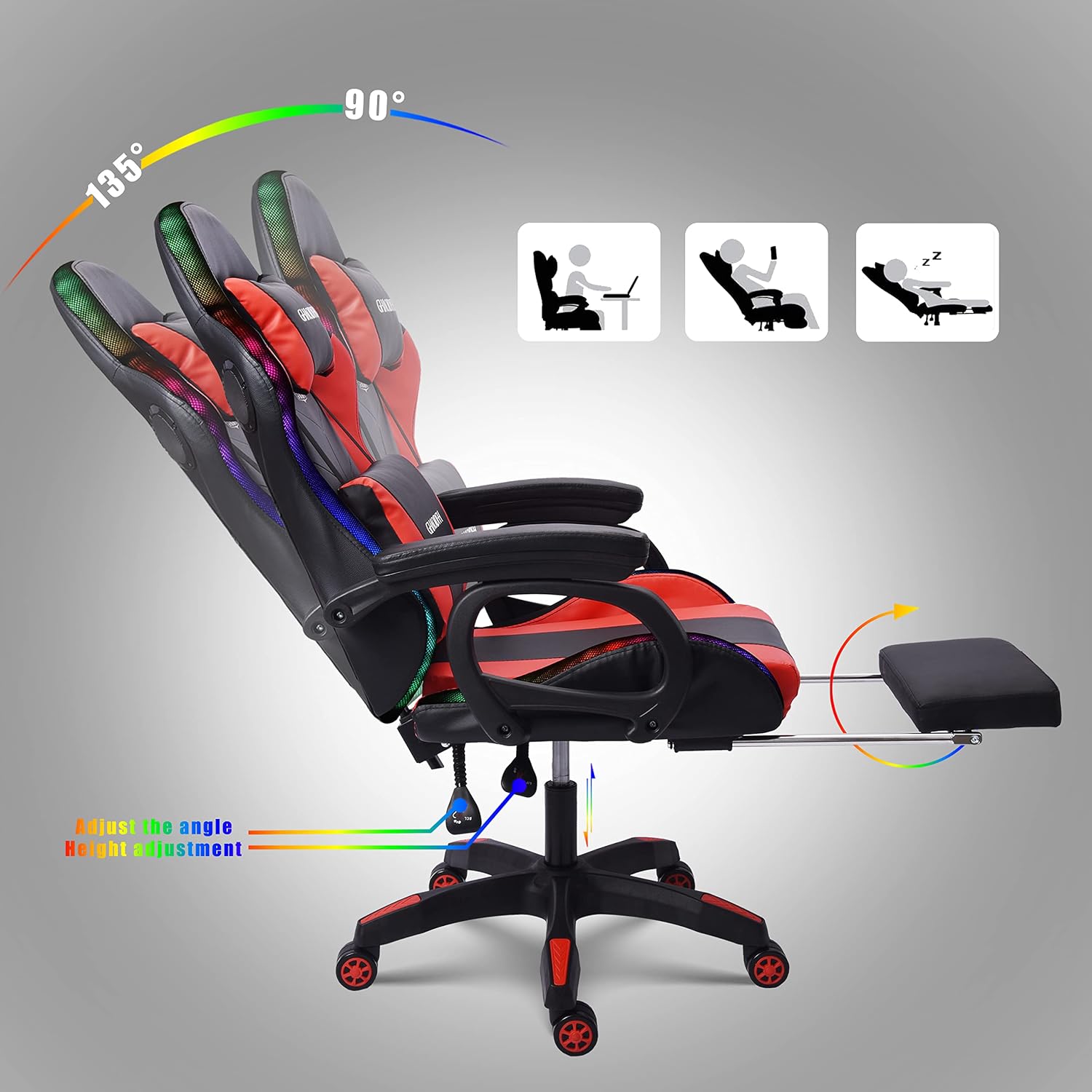 Gaming Chairs with Speakers and LED Light,Gaming Chair with Footrest and Massage Lumbar Support,Multi-Function, Gaming Chairs, Reclining Gaming Chairs, Racing Chair for Adults Teens Gamer.,Re