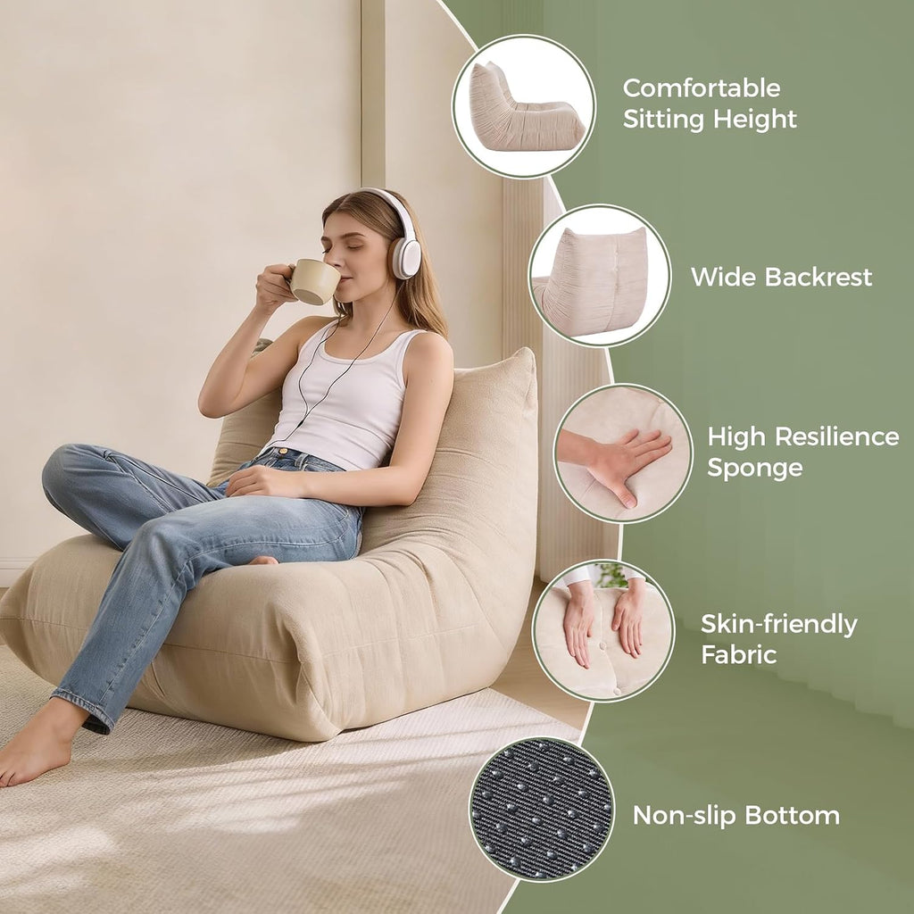 SUYOLS Bean Bag Chair, Fireside Chair Big Bean Bag Sofa for Adults/Teens, Memory Foam Bean Bag Gaming Chairs with Comfy Design & Premium Fabric, Lazy Floor Sofa for Living Room, Bedroom, Beige