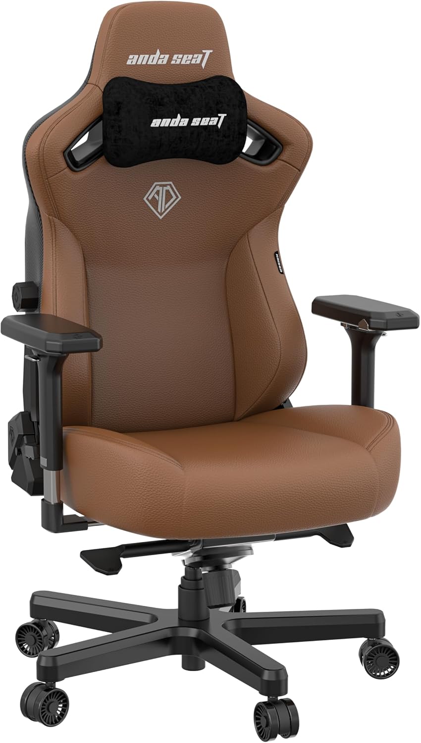 Anda Seat Kaiser 3 Large Gaming Chair for Adults - Ergonomic Brown PVC Leather Gaming Seat with Lumbar Support, Comfortable Office Chair with Neck Support - Heavy Duty Wide Computer Seat