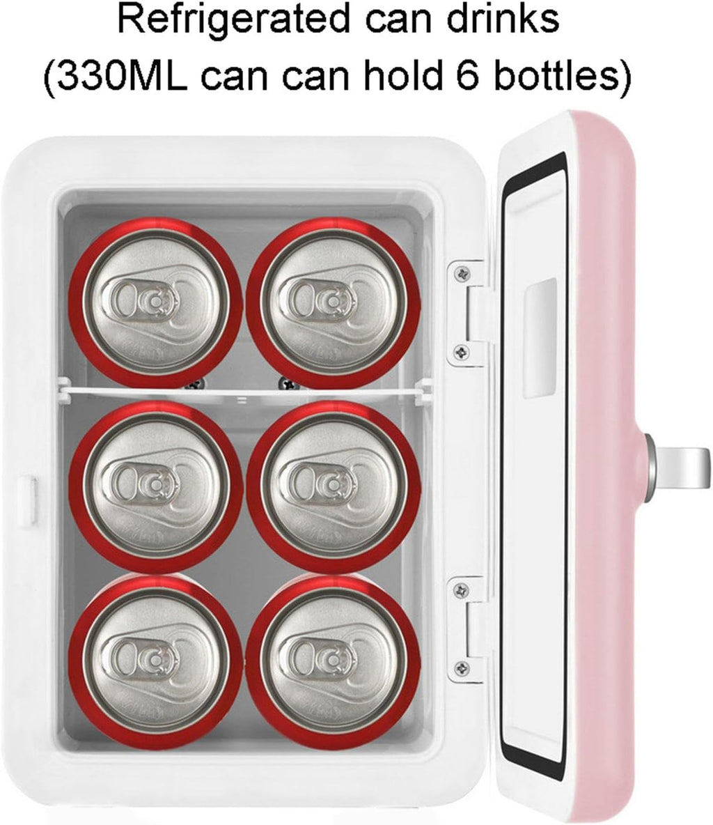 Mini Refrigerator 220V AC/ 12V DC Thermo Electric Cooler and Warmer Small Fridge Rapid Cooling 4 Liter/6 Cans Skincare Fridge for Beverage, Food, Home, Office and Car,Pink
