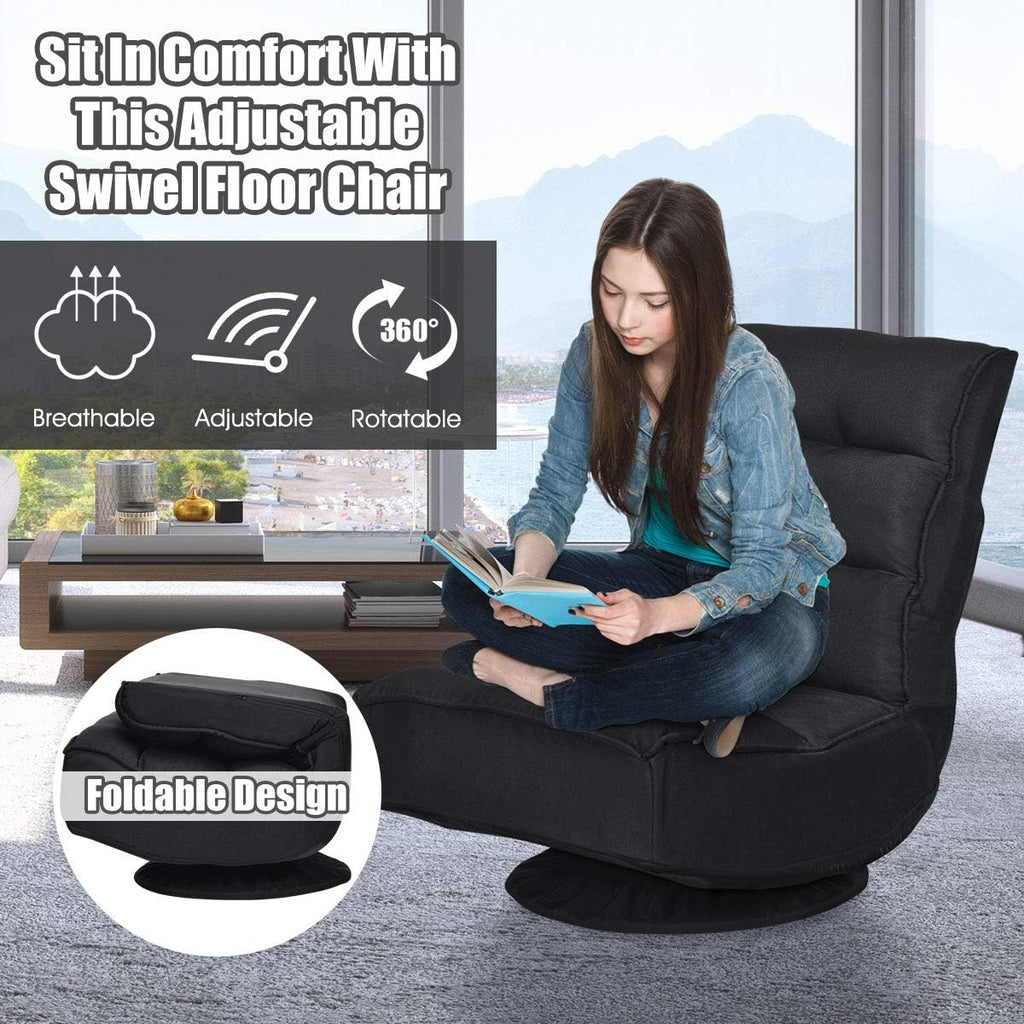 Giantex 360 Degree Swivel Floor Chair, Folding Floor Gaming Chair with 6 Positions Adjustable, Lazy Sofa Lounge Chair w/Tufted Back Support, Video Gaming Chair for Reading TV Watching (Black)