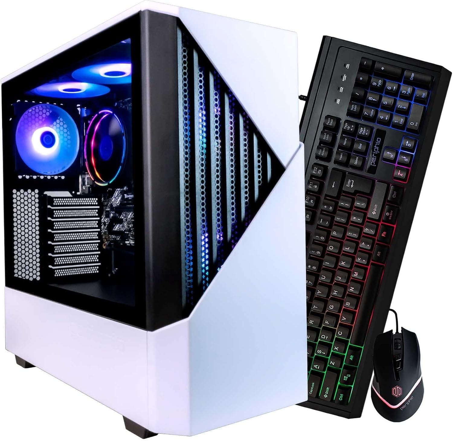 Periphio Castle Gaming PC, AMD Ryzen 5 5600GT up to 4.6 GHz with Radeon Vega 7 Graphics, 32GB RAM, 1TB NVMe SSD, WiFi, Windows 11 Desktop Computer, Black, 1080p PC Gaming, RGB Keyboard + Mouse Bundle