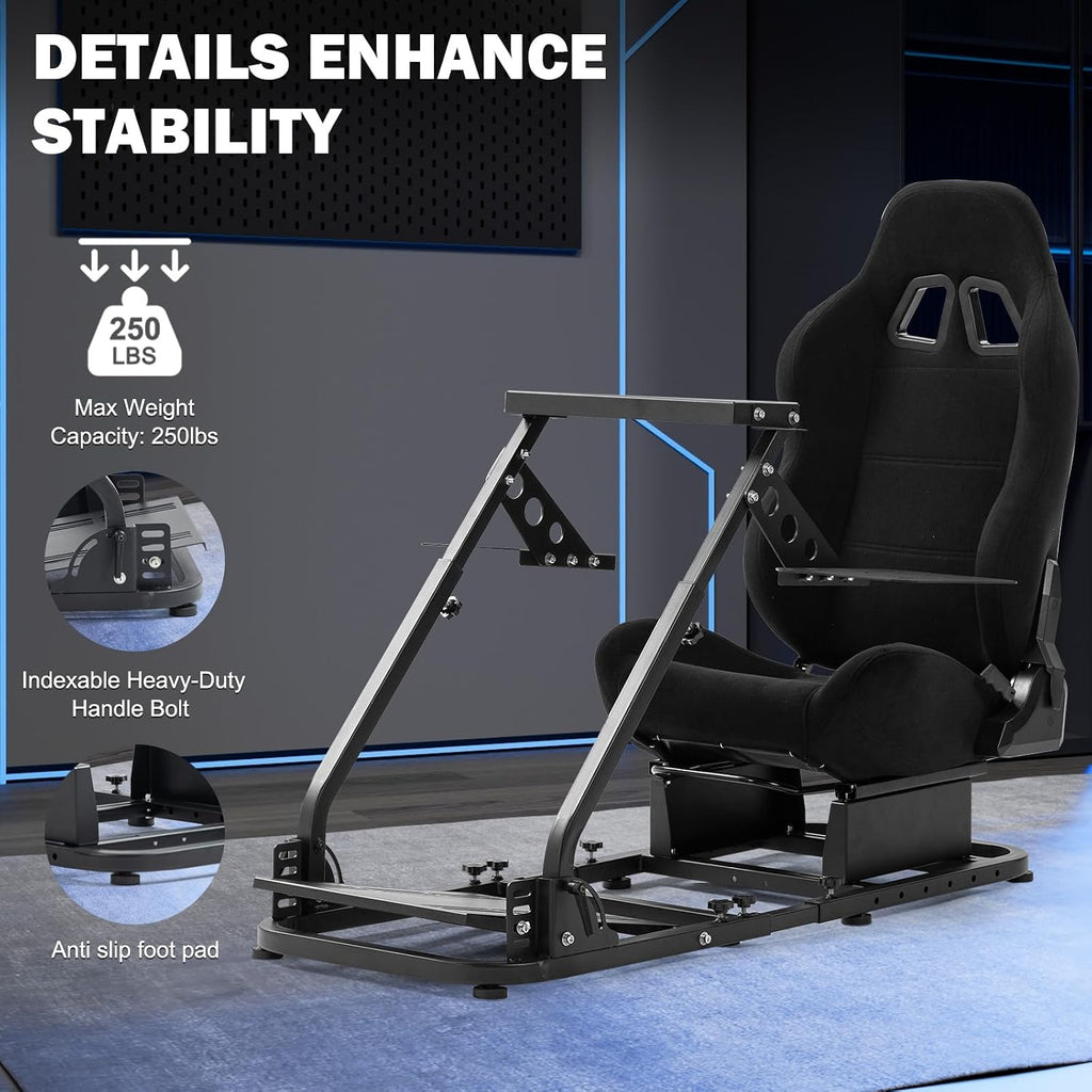 Anman Flight Sim Stand Game Simulator Cockpit with Black Seat Fit for Logitech G29,for Thrustmaster T80 T150 T300RS,for Fanatec Dual Shift Rod Fittings -Flight Series Not Included Wheel Pedals Shifter