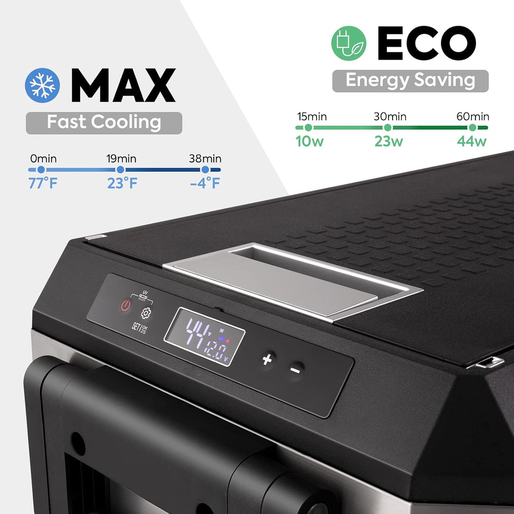 ICECO JP50 Pro 12 Volt Refrigerator, Portable Fridge with Wheels, 12V Car Fridge Freezer Powered by SECOP, Electric Cooler with AC/DC, 40.7 Quart, -4℉～68℉, With Cigarette Extension Cable