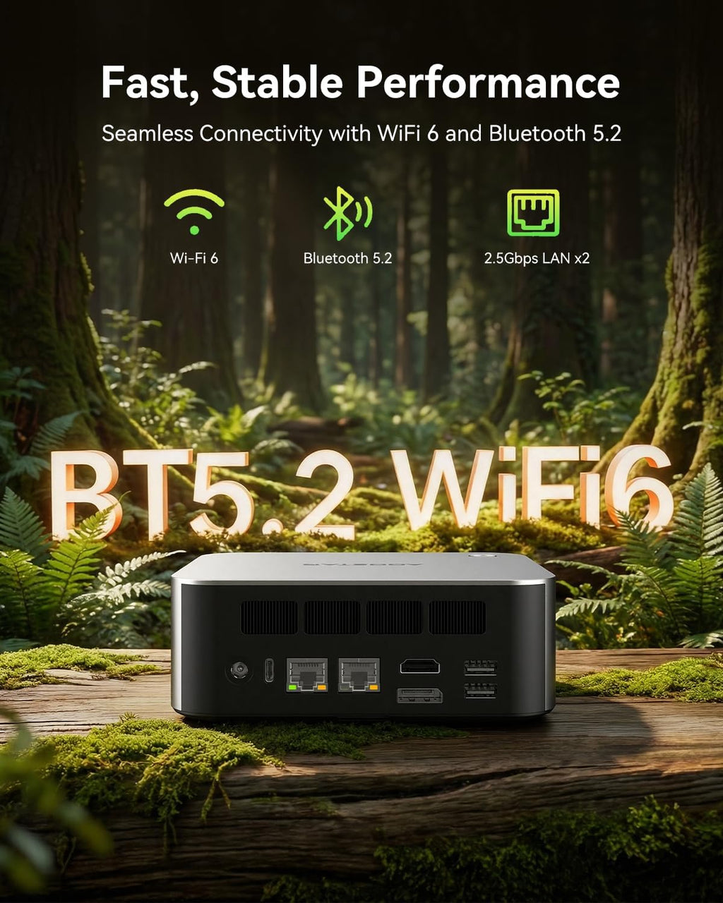 AOOSTAR MACO AMD R7 6850H Mini PC (8C/16T 4.70Ghz) with LPDDR5 6400Mhz 24GB RAM Without SSD/OS,3 *M.2 Slots; Dual 2.5G LAN; LAN Dual USB4; Supports Quad-Screen Display