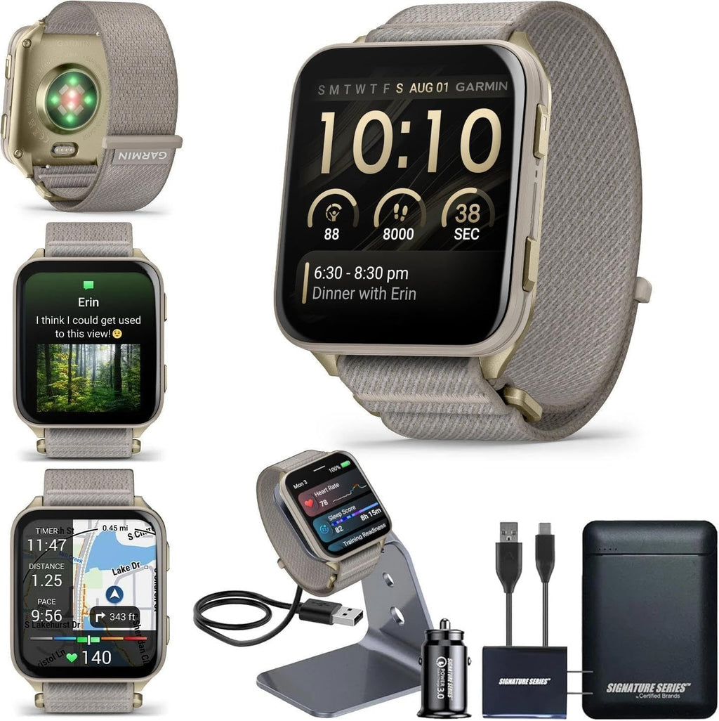 Garmin Venu X1 Thin & Lightweight GPS Smartwatch, Soft Gold | AMOLED Display, Advanced Health and Fitness Features, Sleep Tracking, 100+ Sports Apps | Signature Series Power Bundle