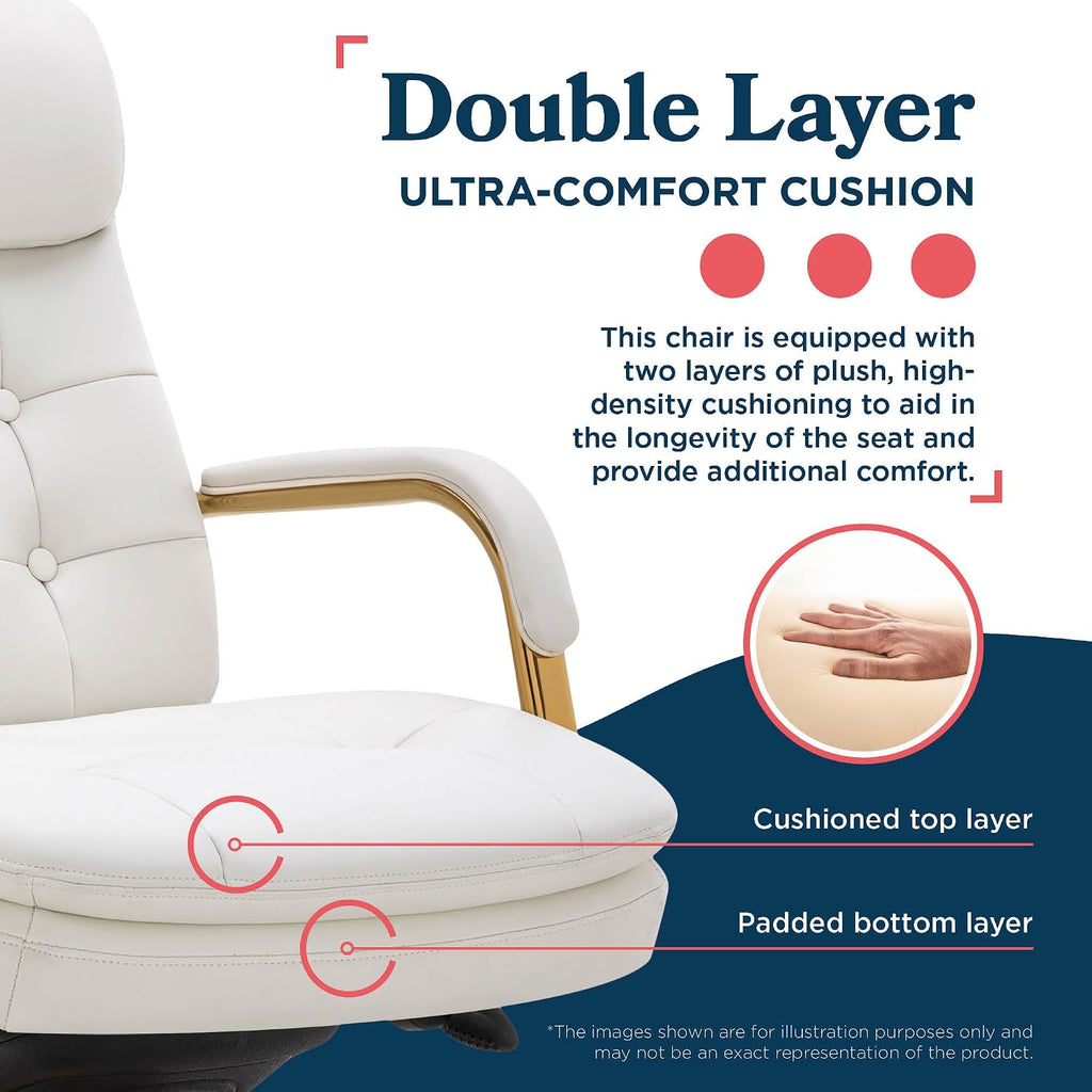 La-Z-Boy Sonata Ergonomic Bonded Leather Swivel Executive Chair, White and Gold (CCHR10014A)