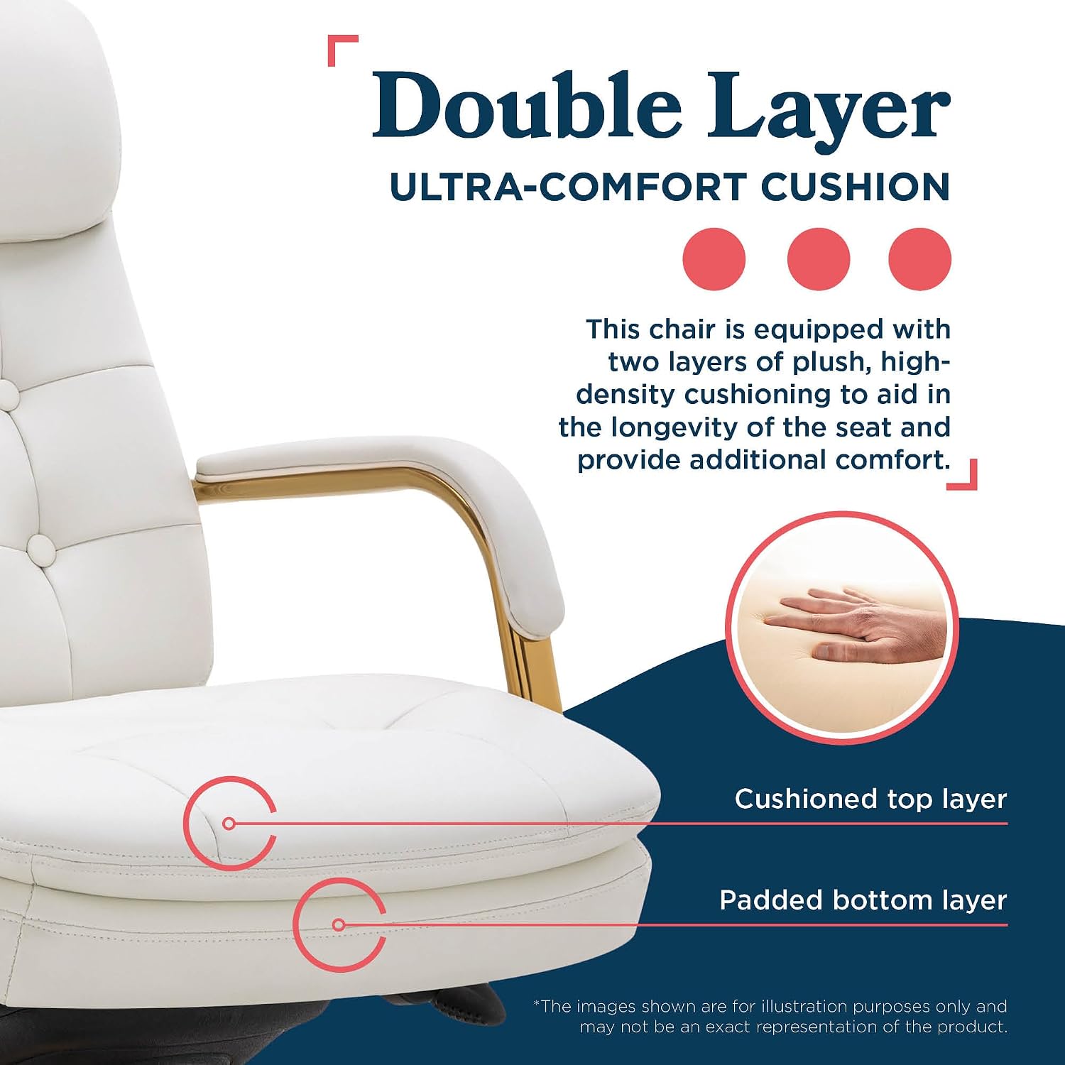 La-Z-Boy Sonata Ergonomic Bonded Leather Swivel Executive Chair, White and Gold (CCHR10014A)
