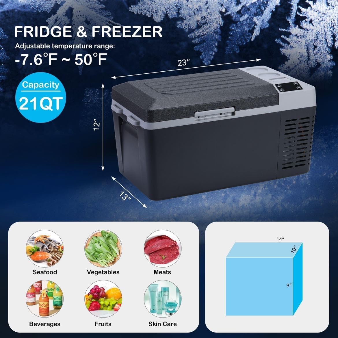 12 Volt Car Refrigerator, 21 Quart(20L) Portable Refrigerator, Electric Cooler with 12/24V DC, Car Refrigerator Car Cooler for Camping,Truck,Travel,Fishing