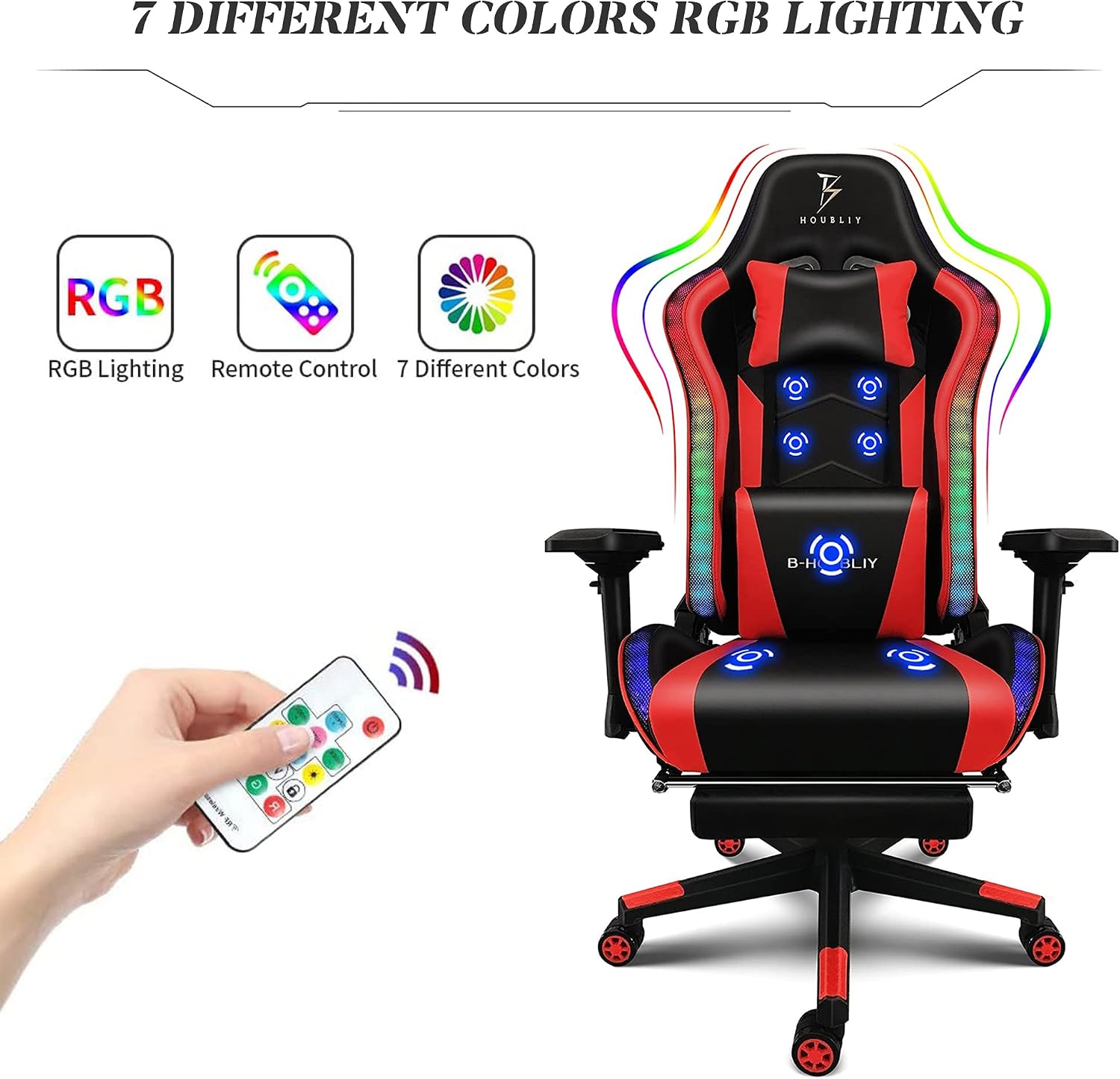 Massage Video Game Chair for Teens, RGB Gaming Chair with Speakers, High Back Adjustable Computer Chair with Footrest, PU Leather Recliner Swivel Rocking Desk Chair Office Chair,Black