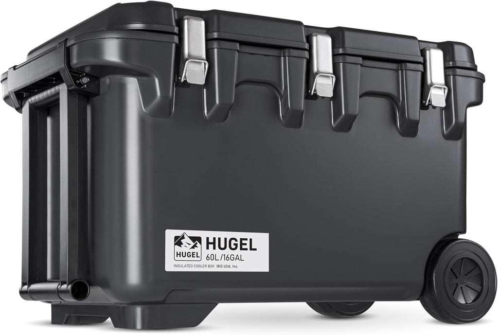 IRIS USA Hugel 64 QT Wheeled Cooler, Heavy-Duty Ice Chest with Metal Buckles, Leak-Resistant, Durable Hard Cooler for Camping, Fishing, Beach, Road Trips, Gray