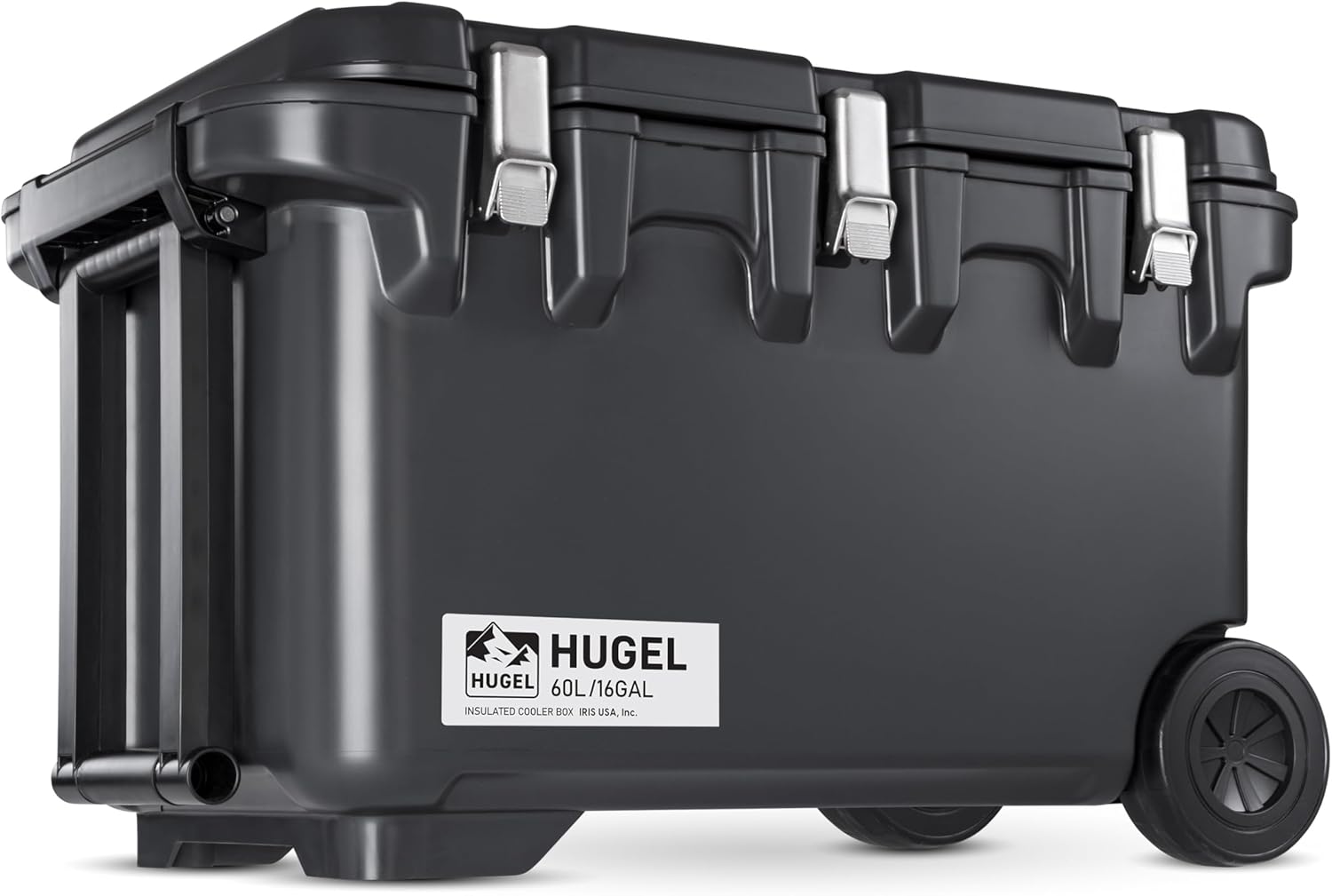 IRIS USA Hugel 64 QT Wheeled Cooler, Heavy-Duty Ice Chest with Metal Buckles, Leak-Resistant, Durable Hard Cooler for Camping, Fishing, Beach, Road Trips, Gray