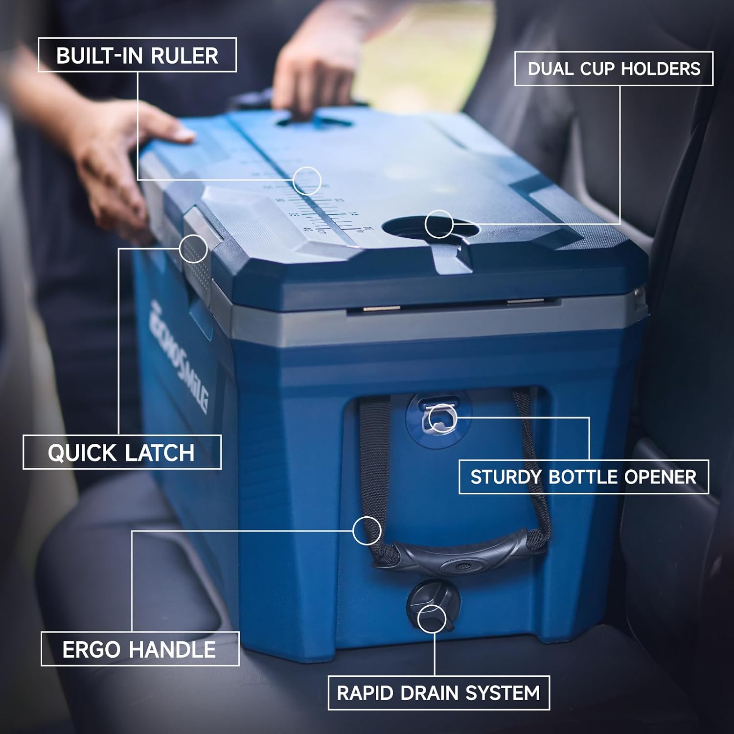 EchoSmile 35 Quart Cooler, Ultra-Light Hard Coolers, Outdoor Insulated Ice Chest Box for Camping, Drink, Beach, Fishing and Boating