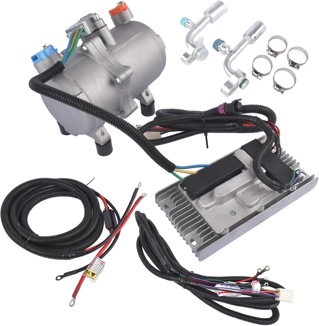 12V DC Universal Electric Air Conditioning Compressor Kit with External Control Panel Core and Long Power Cord Replacement for RVs, Campers, Trucks & Buses AKWH
