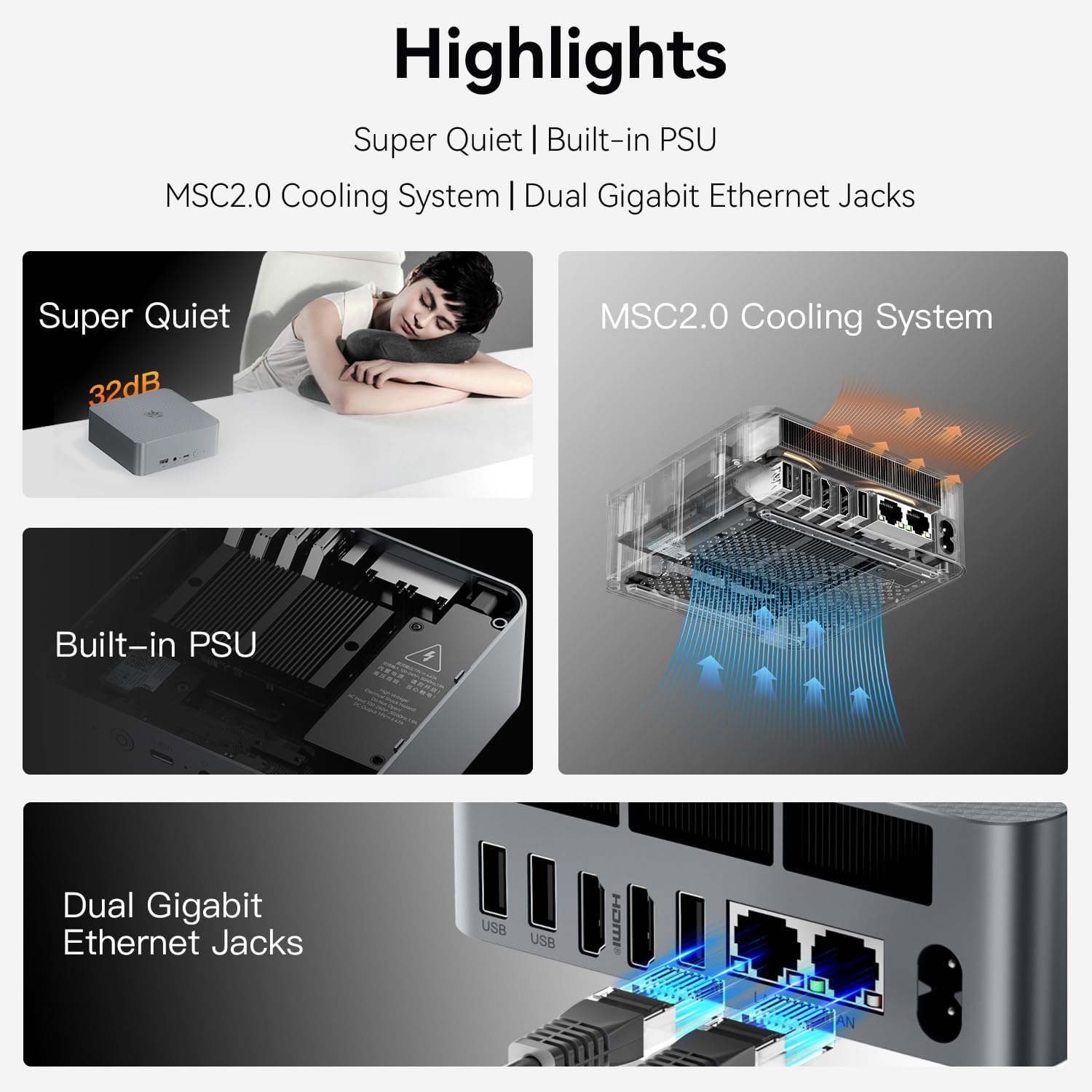 Beelink EQR7 Mini PC W11 Pro, AMD Ryzen 7 7735U (8C/16T up to 4.75 GHz), 16GB LPDDR5 500G PCle4.0x4 NVME SSD Graphics 12CUs 2200MHz, Built in PSU, 2*1000M LAN/ WiFi 6/ BT5.2/Dual Display Mini Computer