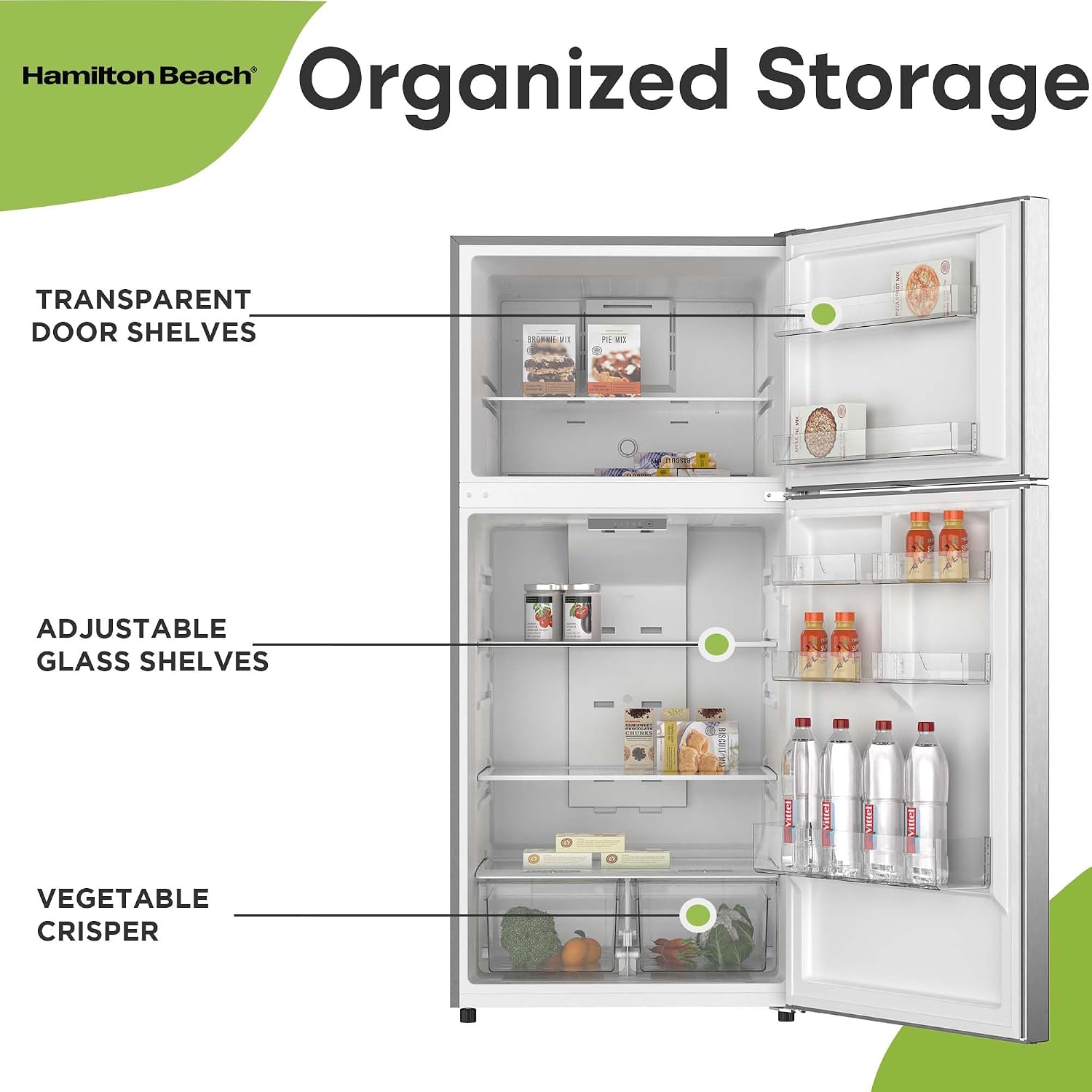 Hamilton Beach Frost-Free Top-Mount 2-Door Apartment Size Refrigerator, Stainless Steel, 18 cu. ft.