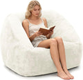 SUNBURY 47.2' L-Shaped Bean Bag Chair with Arms, Memory Foam Filled Lazy Sofa with Portable Handle & Side Pocket, Plush Floor Chair for Adults, Living Room, Bedroom, Reading Corner (Cream White)