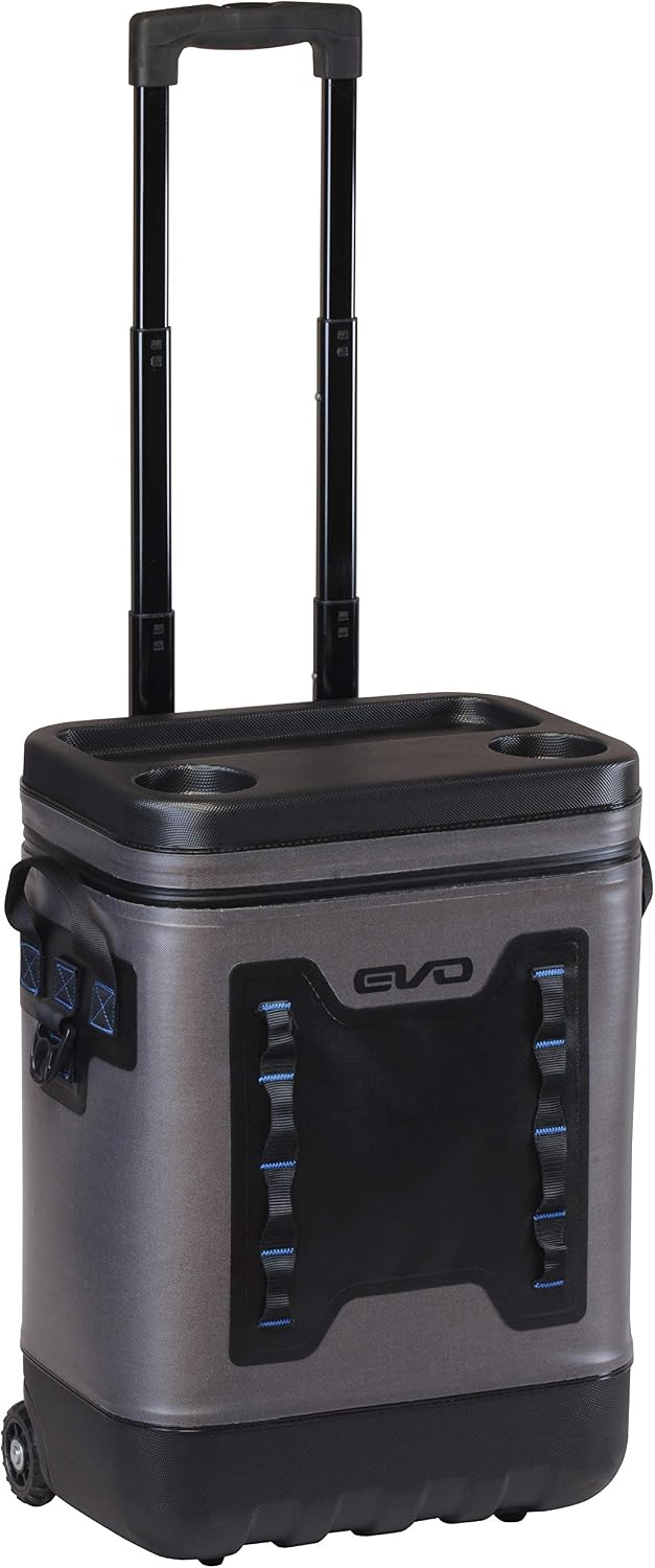 Evolution Outdoor Leak Resistant Insulated EVO Premium Rolling Cooler with ABS Molded Top, 8 Accessory Loops, Retractable 4-Stage Handle