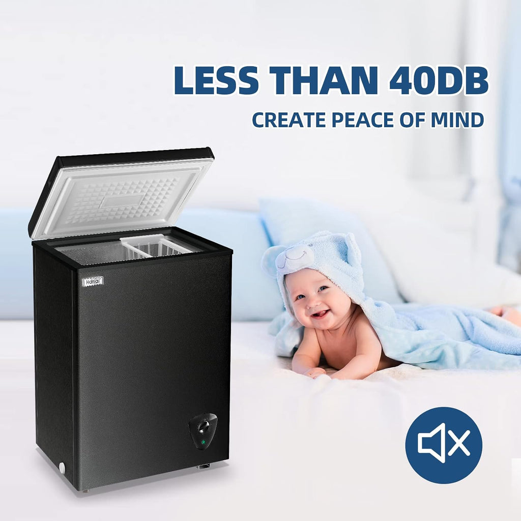 Chest Freezer 3.5 cu.ft Small Deep Freezer Mini Outdoor Black Chest Freezers with 7 Temperature and Removable Basket Settings Ideal for Apartment Office RV Cabin Kitchen